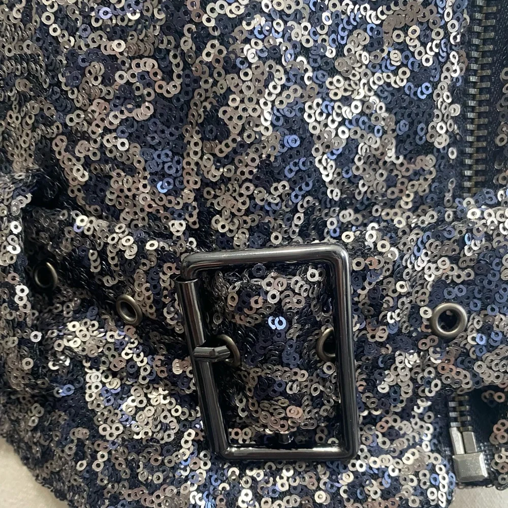Catherine Malandrino Sequin Moto Vest Galaxy Black Silver Size 4